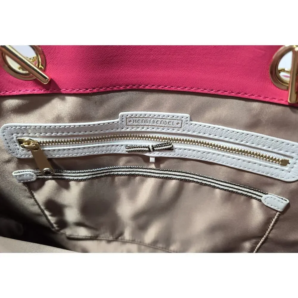 Henri Bendel No 7 Hot Pink Leather Tote Bag Quilted Vertical Chain East West